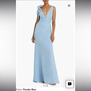 Mac Duggal Bow Shoulder V Neck Gown